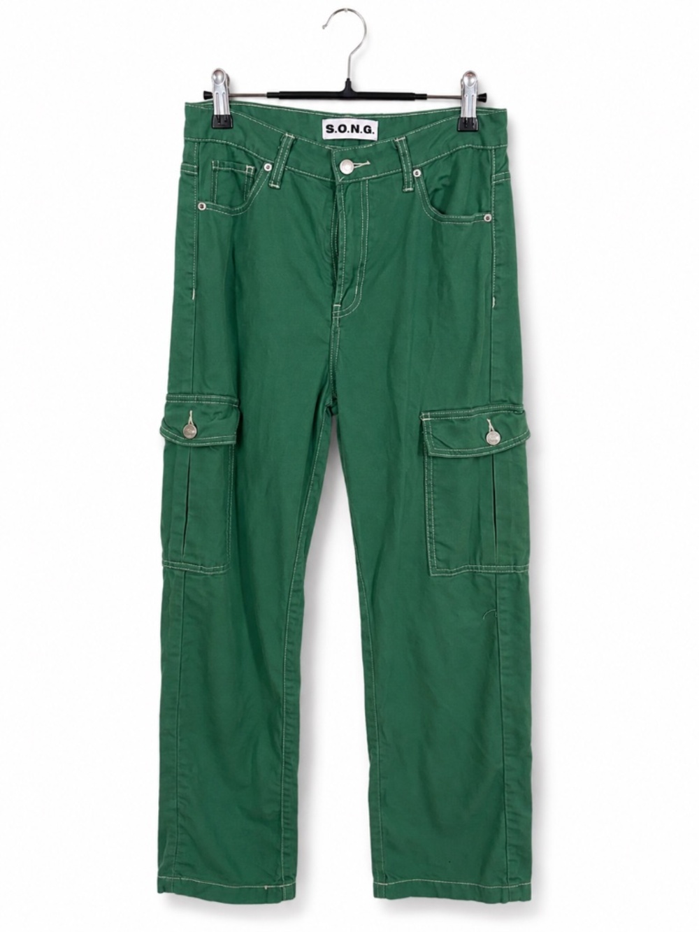 S.O.N.G. Green Cargo Pants Contrast Stitch Utility Wide Leg Y2K Size S